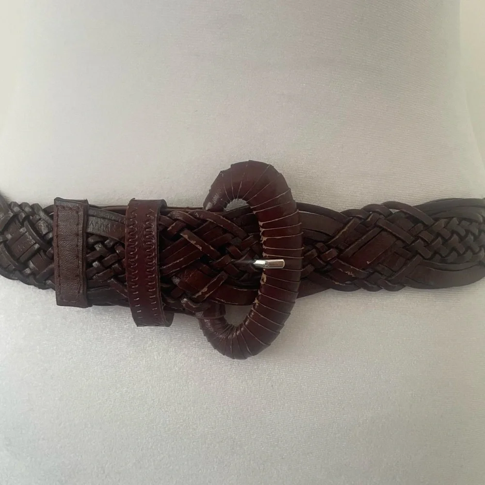 Brown burgundy leather braided belt with oval leather buckle‎ by Chinese Laundry